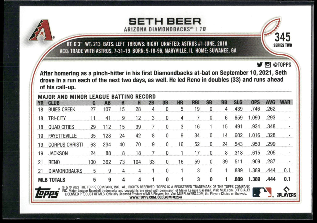 2022 Topps #345 Seth Beer