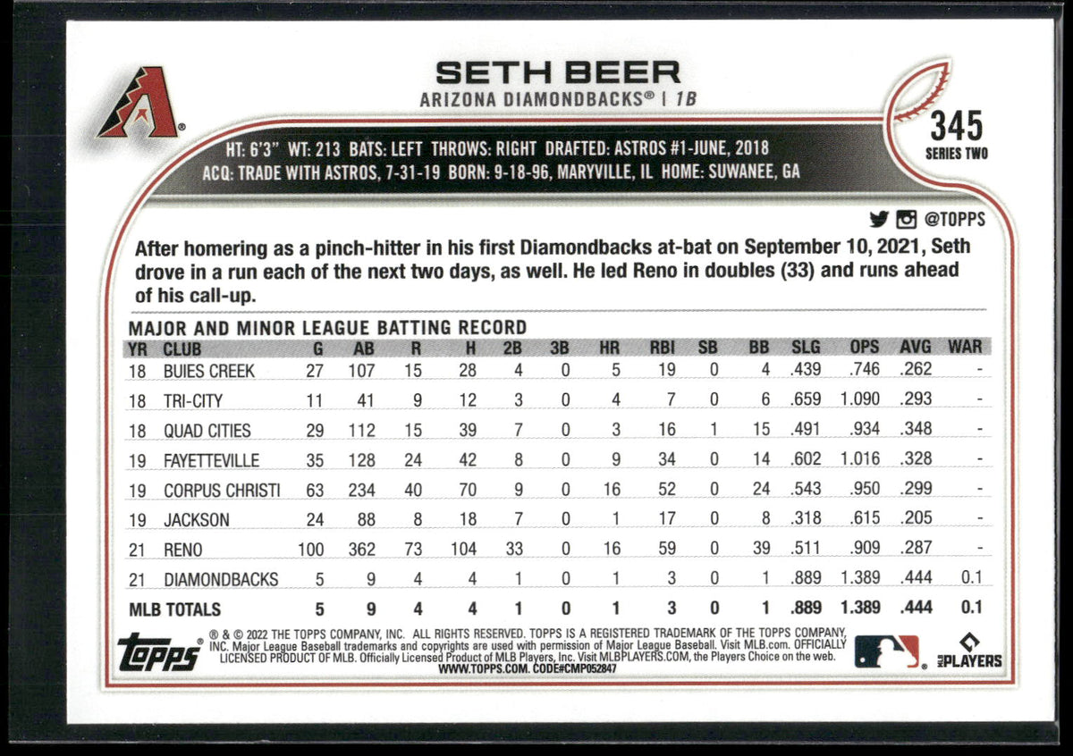 2022 Topps #345 Seth Beer