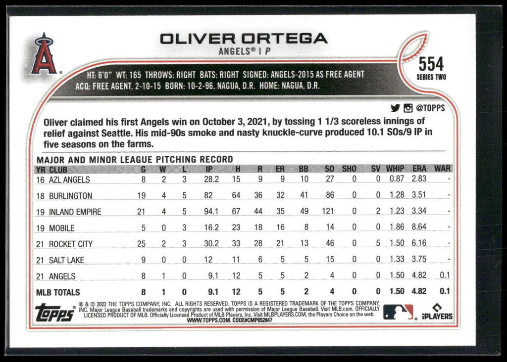 2022 Topps #554 Oliver Ortega