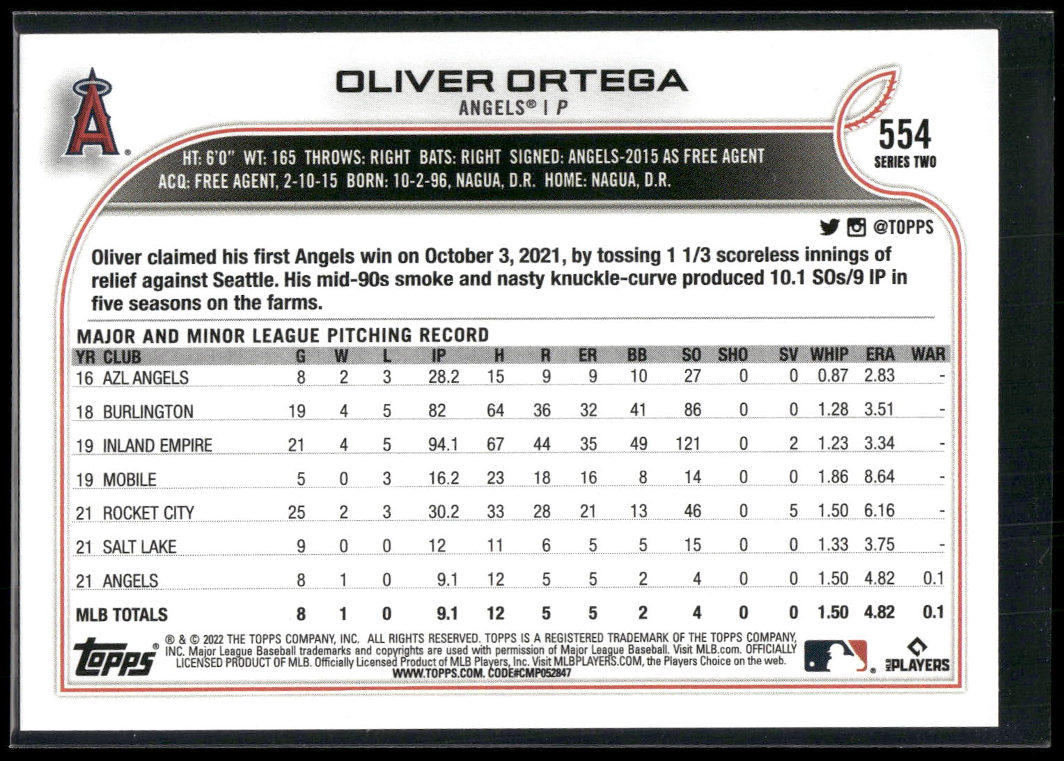 2022 Topps #554 Oliver Ortega