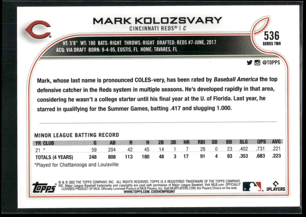 2022 Topps #536 Mark Kolozsvary
