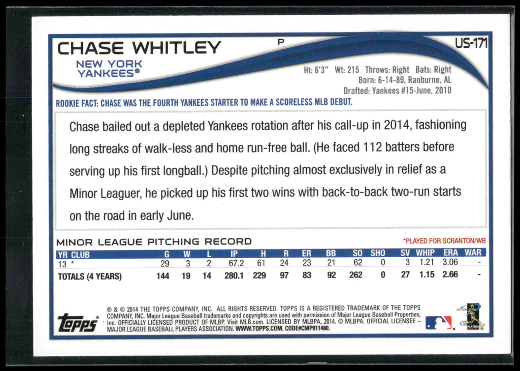 2014 Topps Update #US-171 Chase Whitley