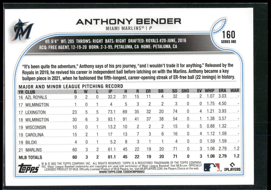 2022 Topps #160 Anthony Bender