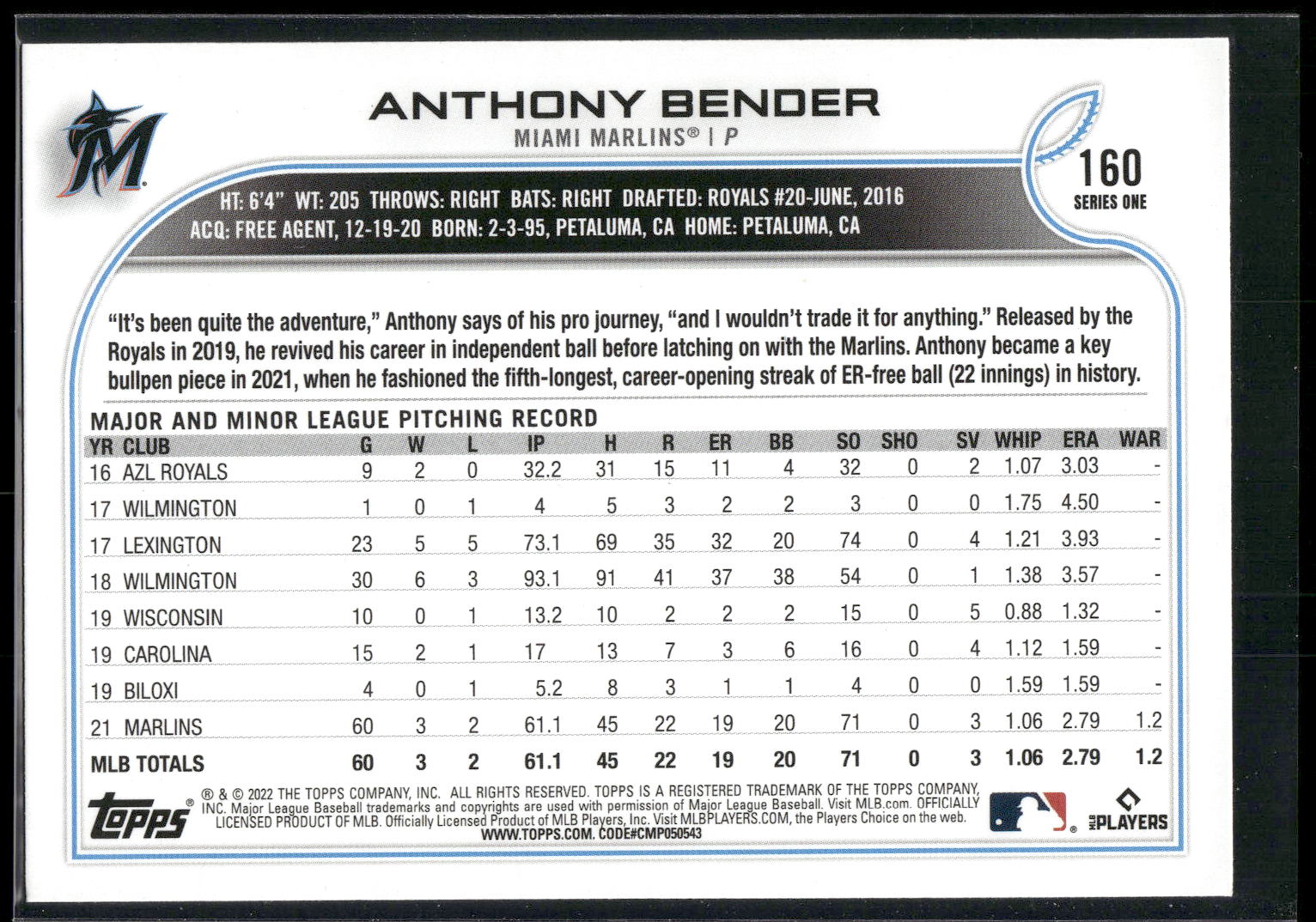 2022 Topps #160 Anthony Bender