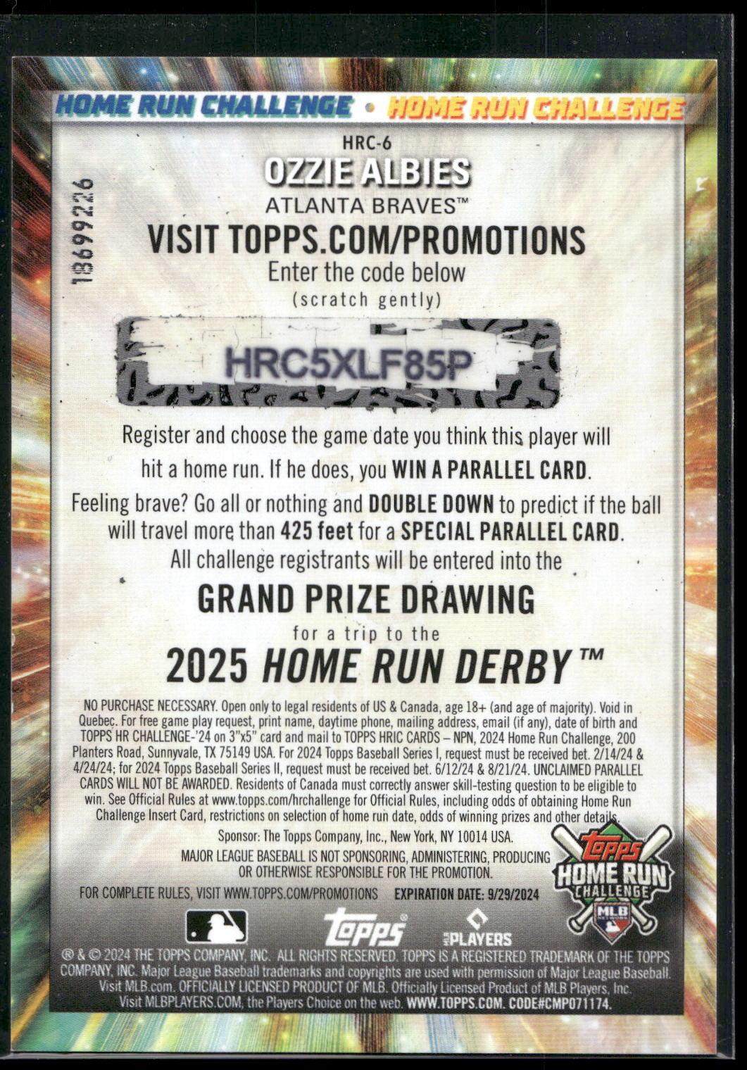 2024 Topps #HRC-6 Ozzie Albies Home Run Challenge (Series Two)