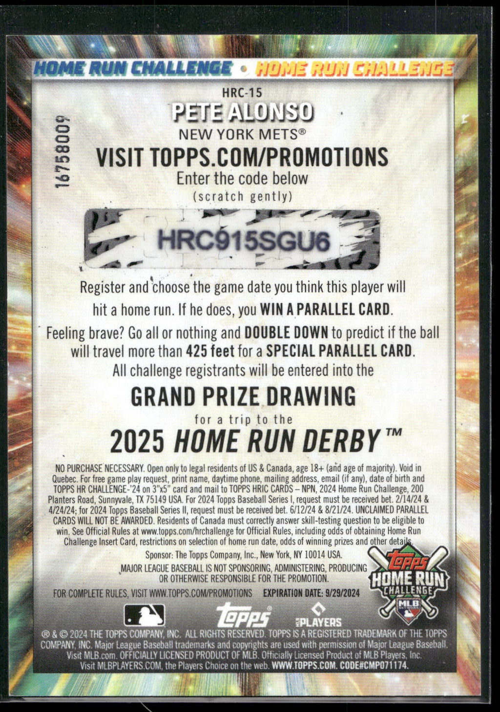 2024 Topps #HRC-15 Pete Alonso Home Run Challenge (Series Two)