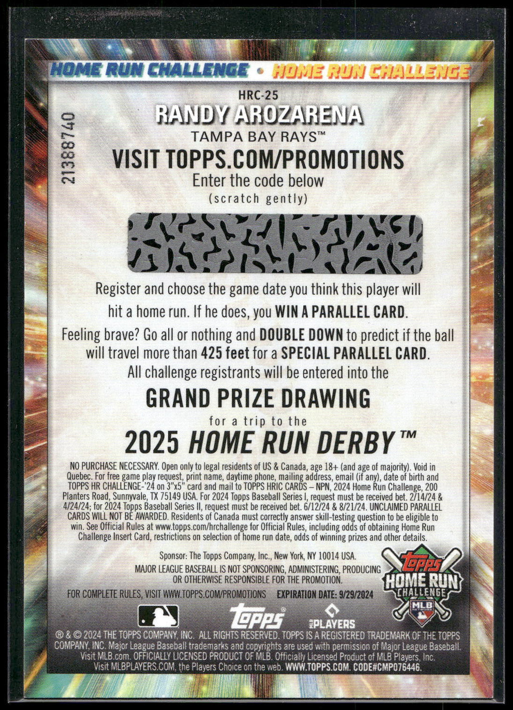 2024 Topps #HRC-25 Randy Arozarena Home Run Challenge (Series One)