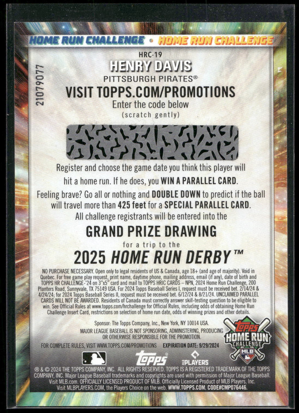 2024 Topps #HRC-19 Henry Davis Home Run Challenge (Series One)