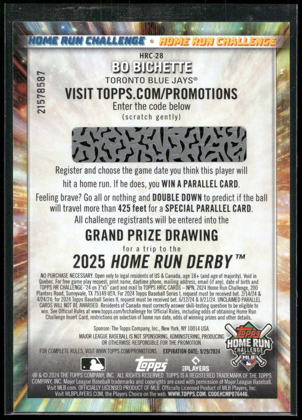 2024 Topps #HRC-28 Bo Bichette Home Run Challenge (Series Two)