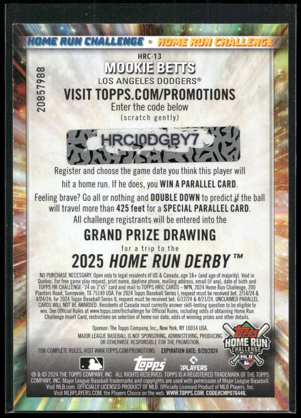 2024 Topps #HRC-13 Mookie Betts Home Run Challenge (Series One)
