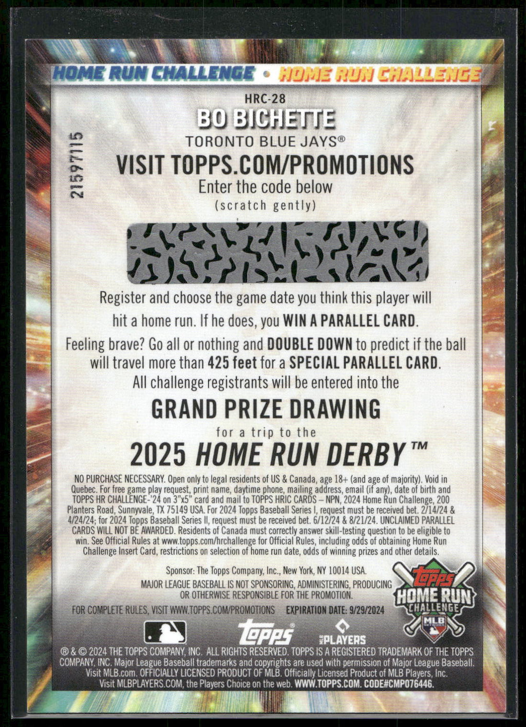 2024 Topps #HRC-28 Bo Bichette Home Run Challenge (Series Two)