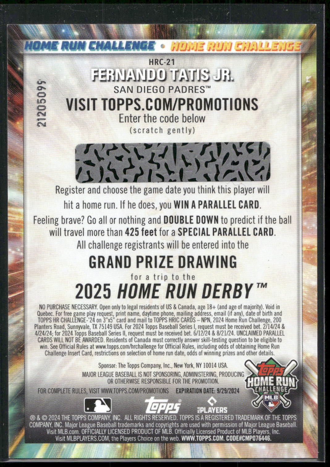 2024 Topps #HRC-21 Fernando Tatis Jr. Home Run Challenge (Series One)