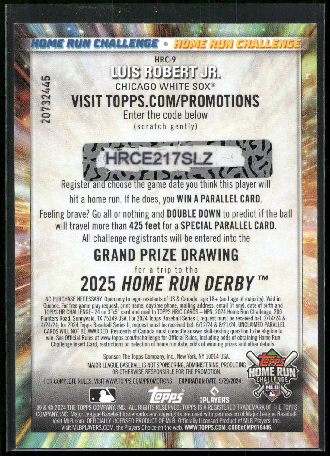 2024 Topps #HRC-9 Luis Robert Jr. Home Run Challenge (Series Two)