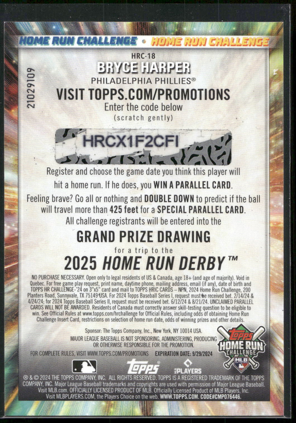2024 Topps #HRC-18 Bryce Harper Home Run Challenge (Series Two)