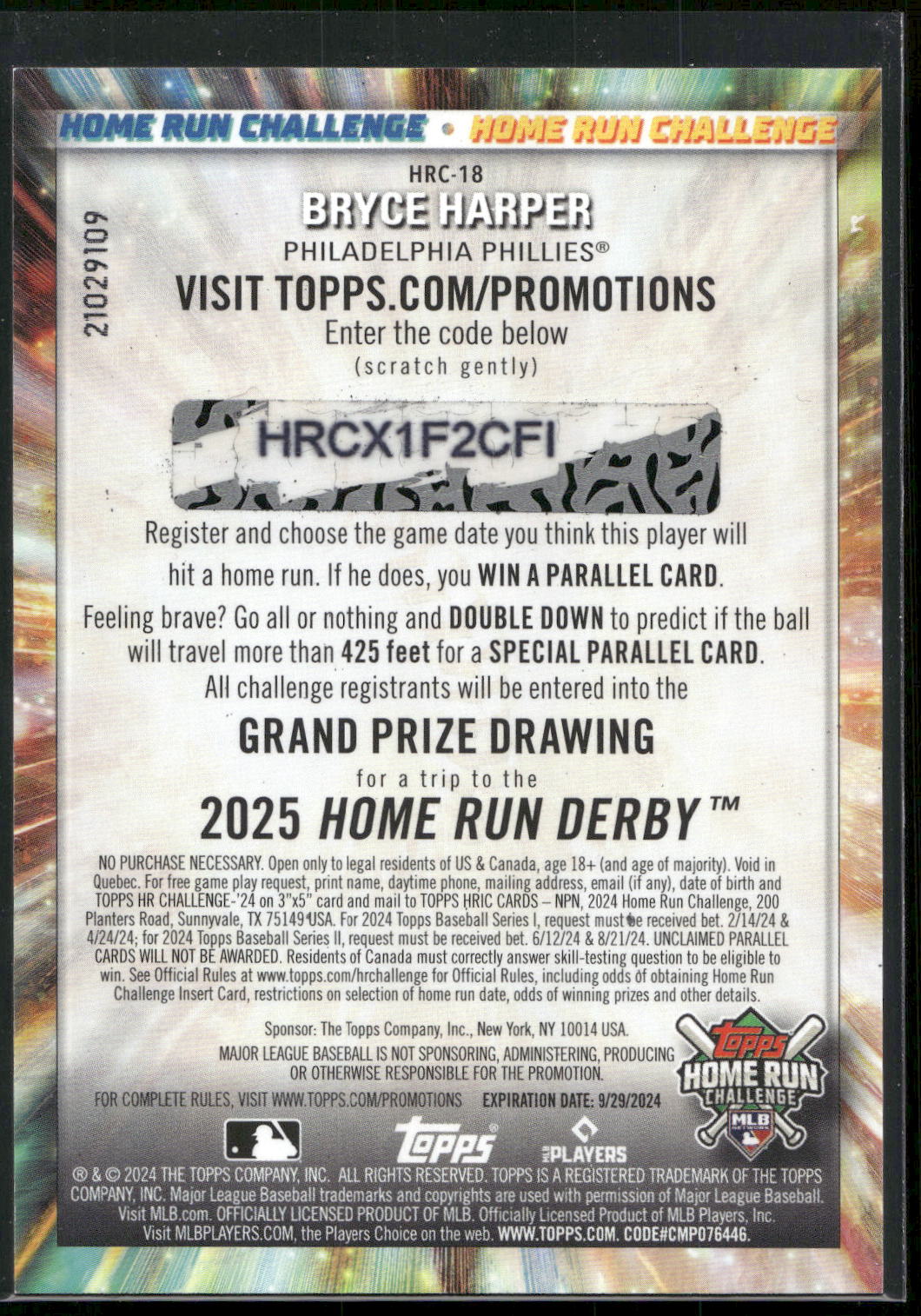 2024 Topps #HRC-18 Bryce Harper Home Run Challenge (Series Two)