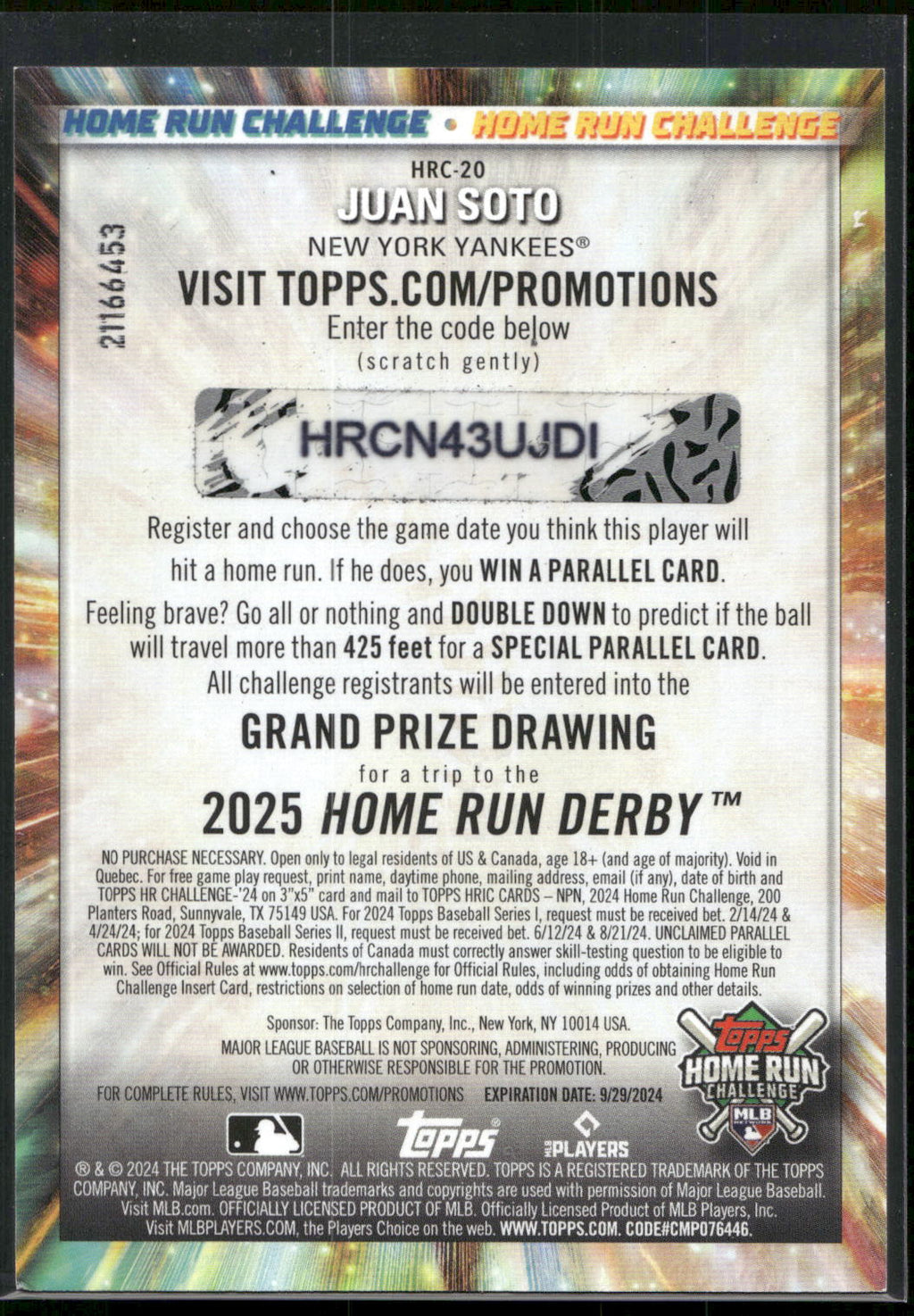 2024 Topps #HRC-20 Juan Soto Home Run Challenge (Series Two)