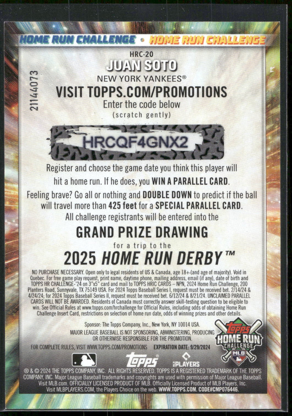 2024 Topps #HRC-20 Juan Soto Home Run Challenge (Series Two)