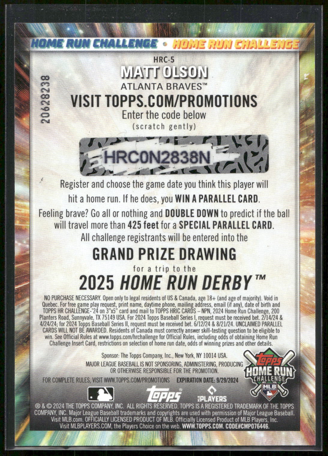 2024 Topps #HRC-5 Matt Olson Home Run Challenge (Series One)