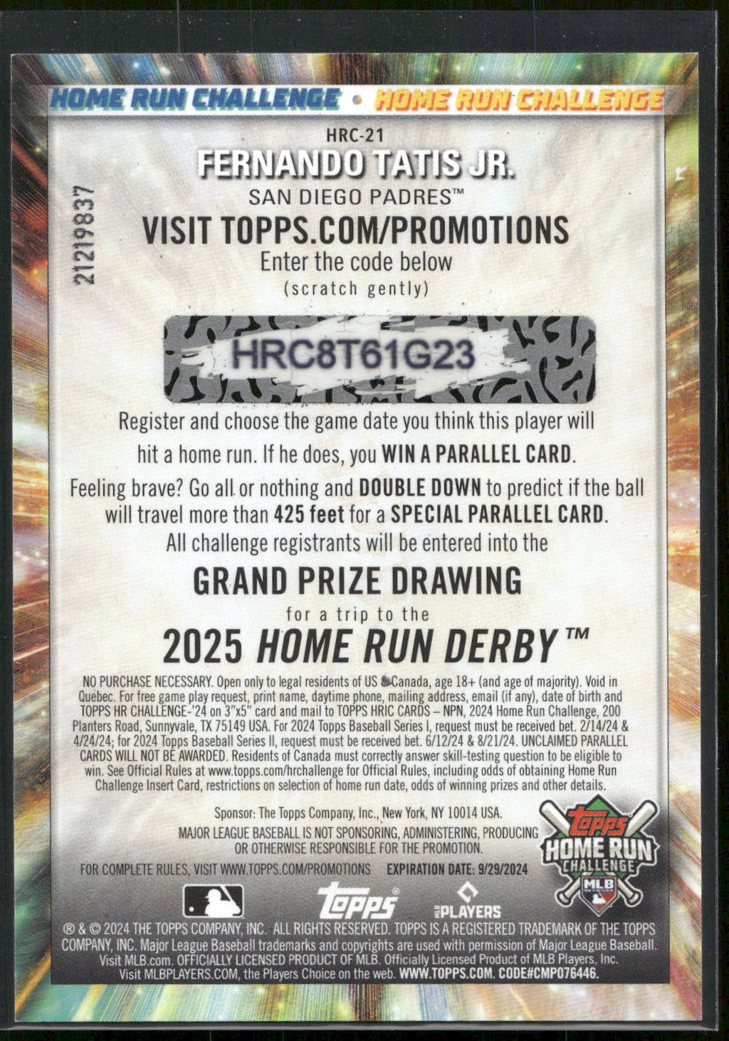 2024 Topps #HRC-21 Fernando Tatis Jr. Home Run Challenge (Series One)
