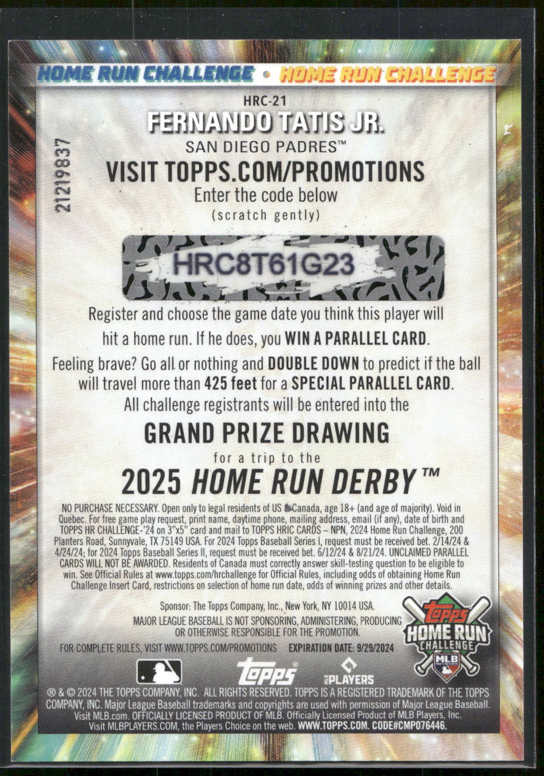 2024 Topps #HRC-21 Fernando Tatis Jr. Home Run Challenge (Series One)