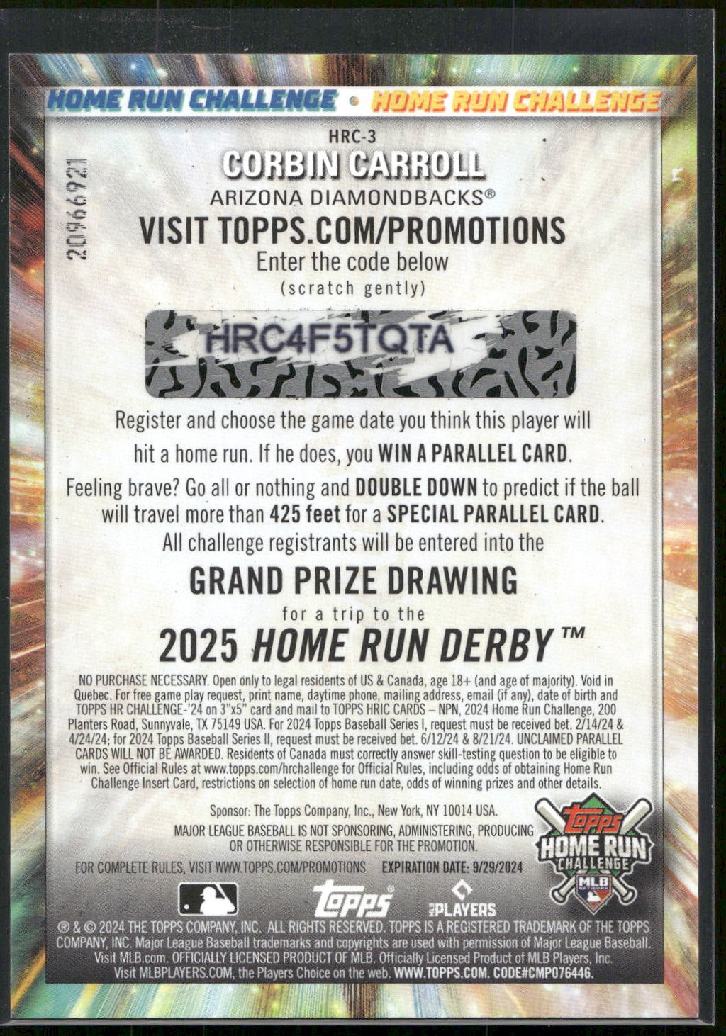 2024 Topps #HRC-3 Corbin Carroll Home Run Challenge (Series One)