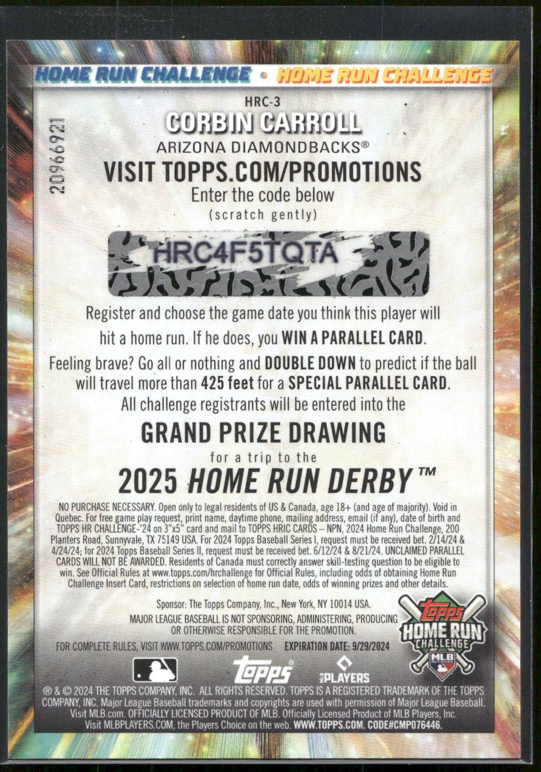 2024 Topps #HRC-3 Corbin Carroll Home Run Challenge (Series One)