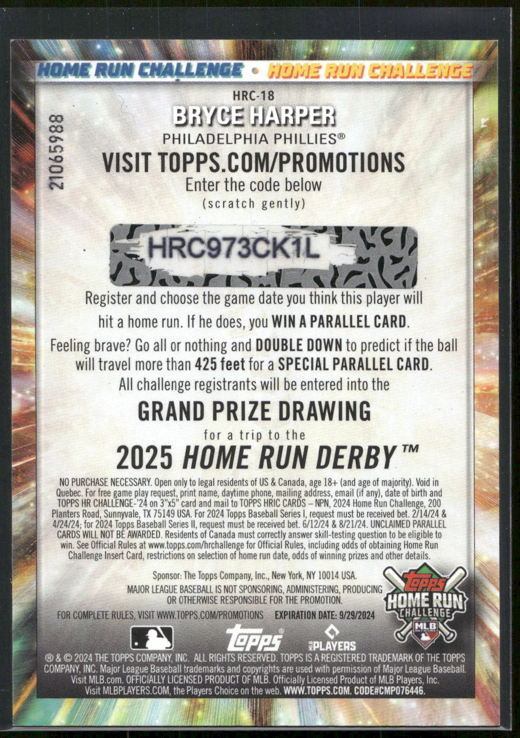 2024 Topps #HRC-18 Bryce Harper Home Run Challenge (Series Two)