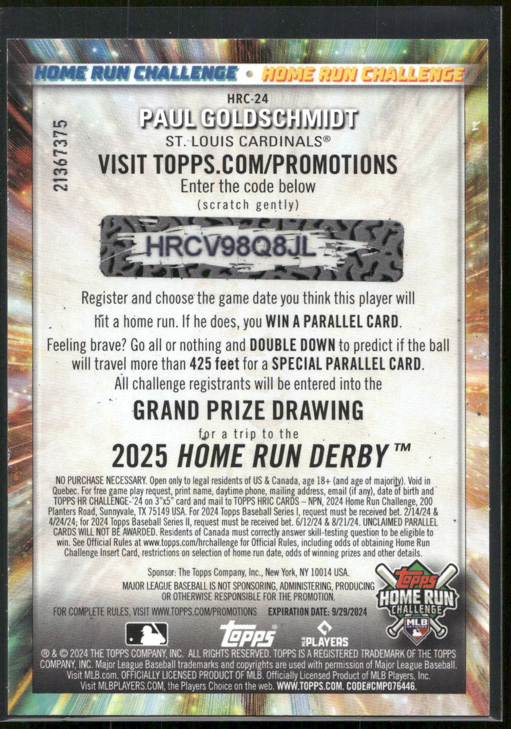2024 Topps #HRC-24 Paul Goldschmidt Home Run Challenge (Series One)