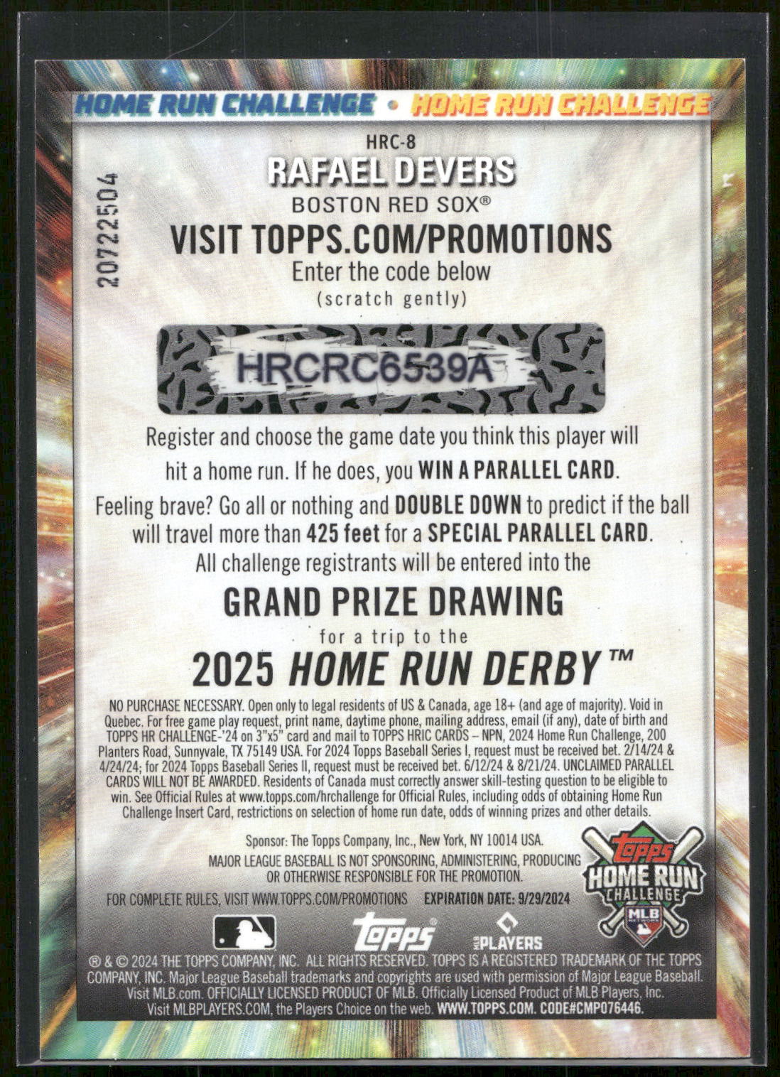 2024 Topps #HRC-8 Rafael Devers Home Run Challenge (Series Two)