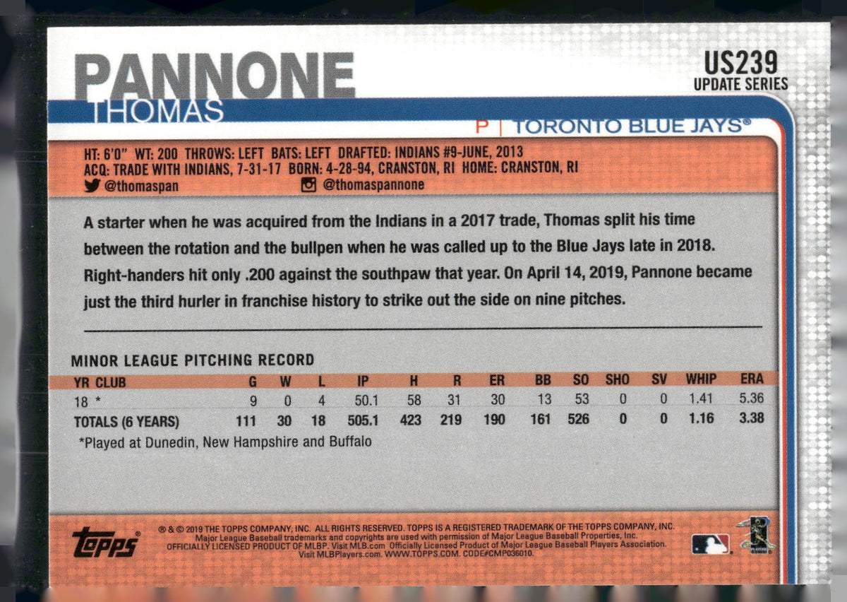 2019 Topps Update #US239 Thomas Pannone
