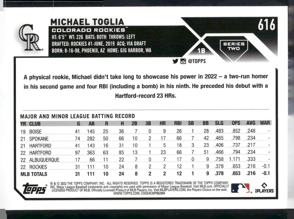 2023 Topps #616 Michael Toglia