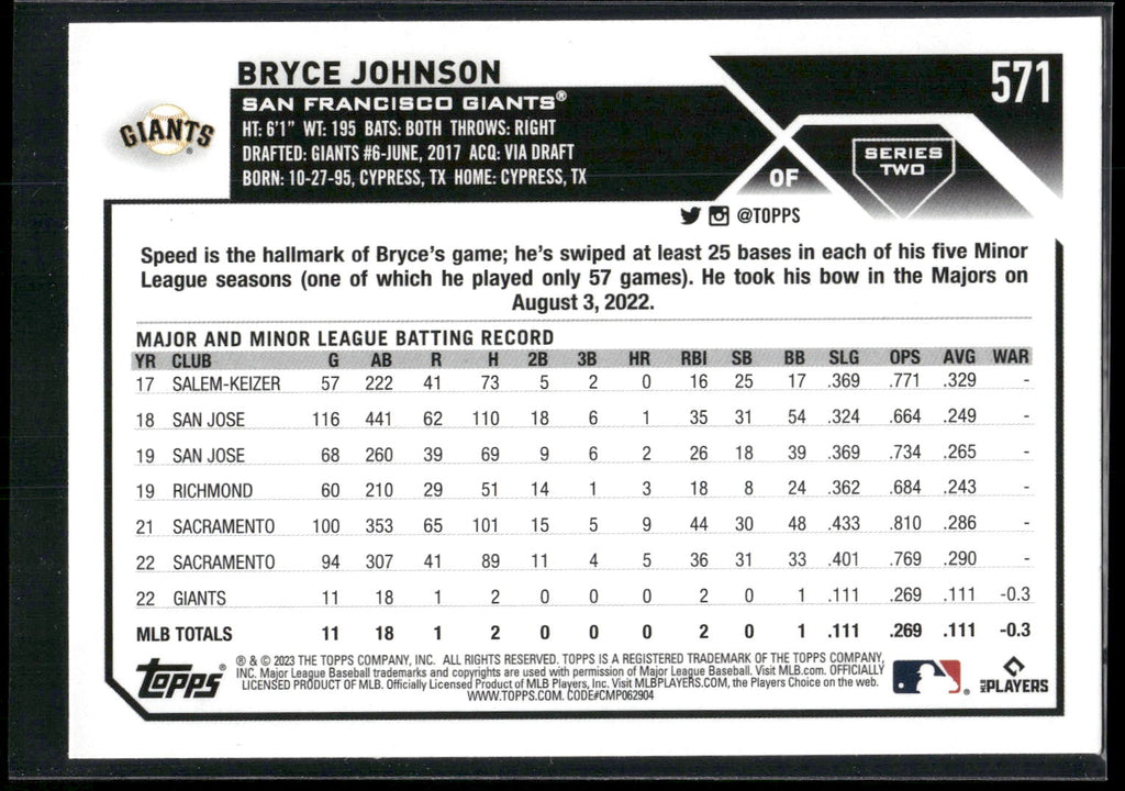 2023 Topps #571 Bryce Johnson