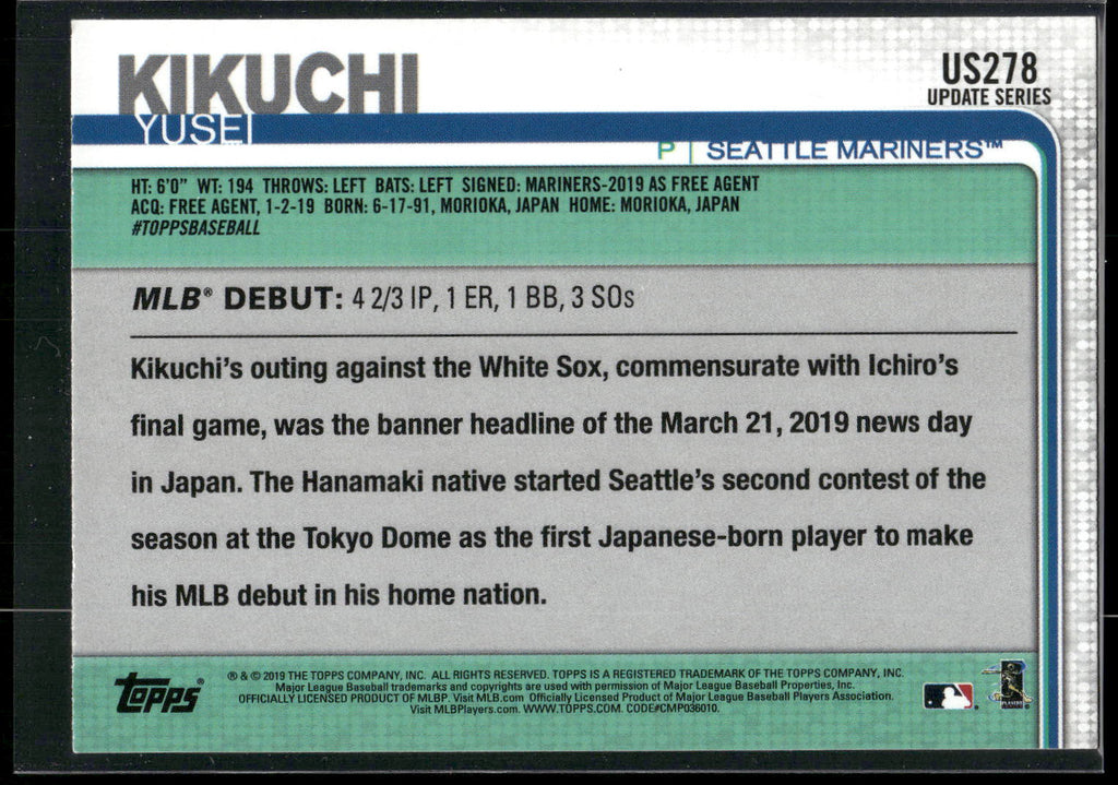 2019 Topps Update #US278 Yusei Kikuchi