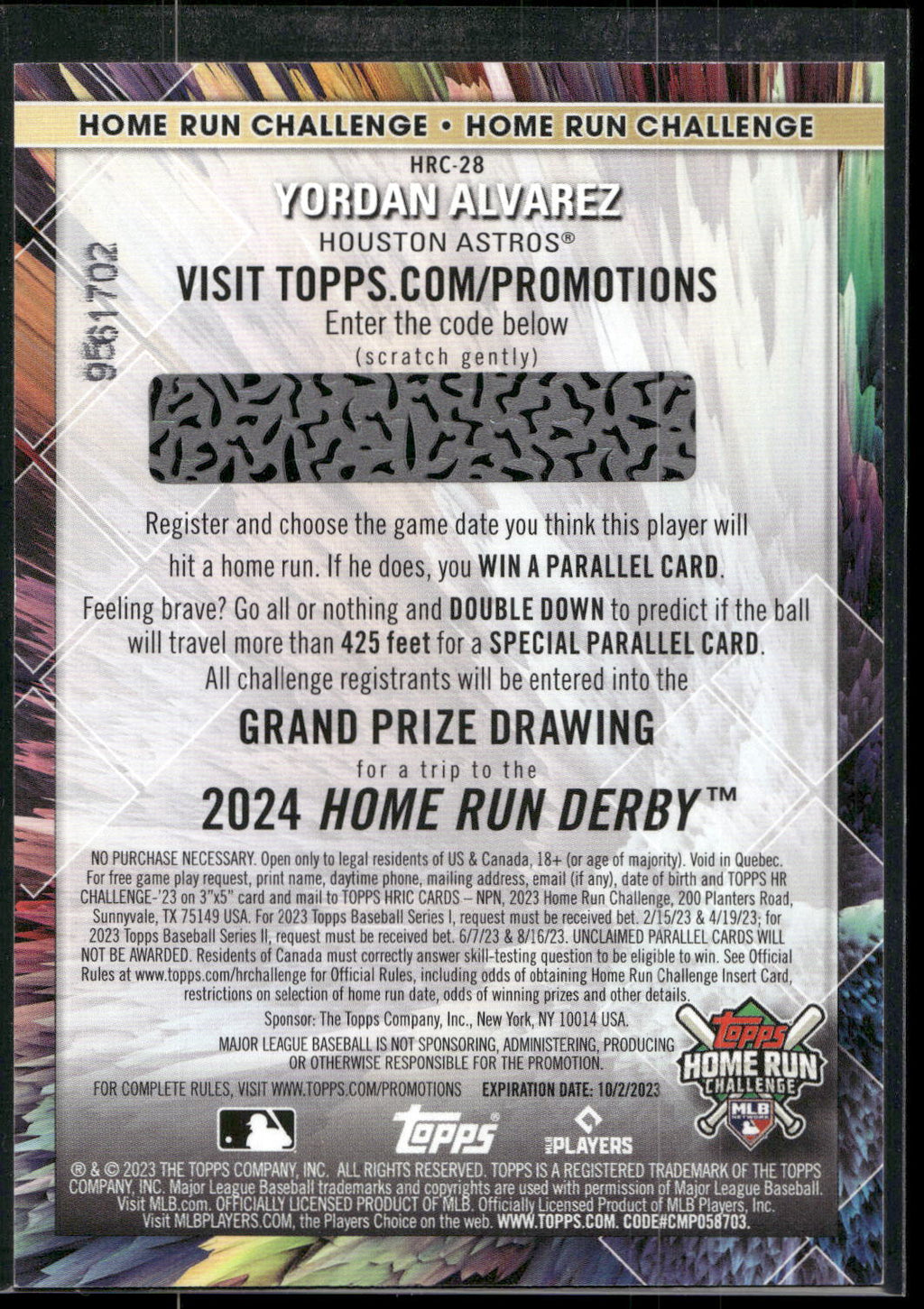2023 Topps #HRC-28 Yordan Alvarez Home Run Challenge (Series One)