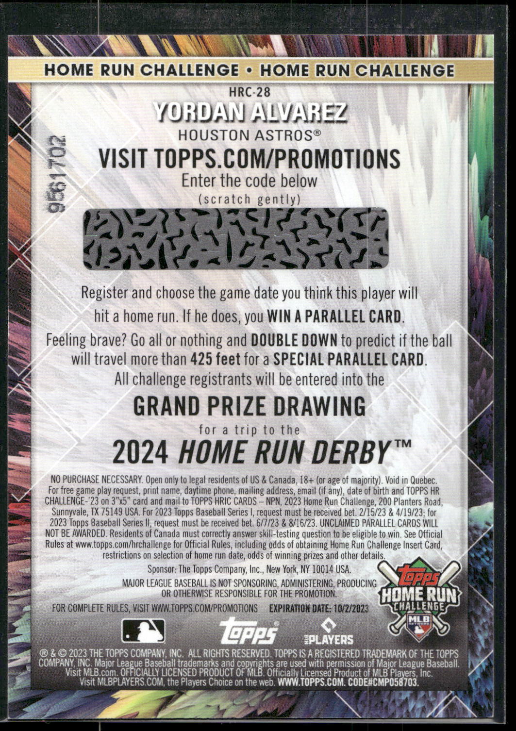 2023 Topps #HRC-28 Yordan Alvarez Home Run Challenge (Series One)