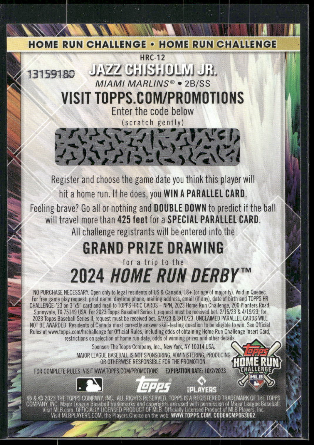 2023 Topps #HRC-12 Jazz Chisholm Jr. Home Run Challenge (Series Two)
