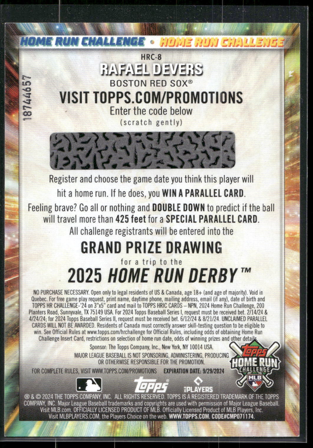 2024 Topps #HRC-8 Rafael Devers Home Run Challenge (Series Two)