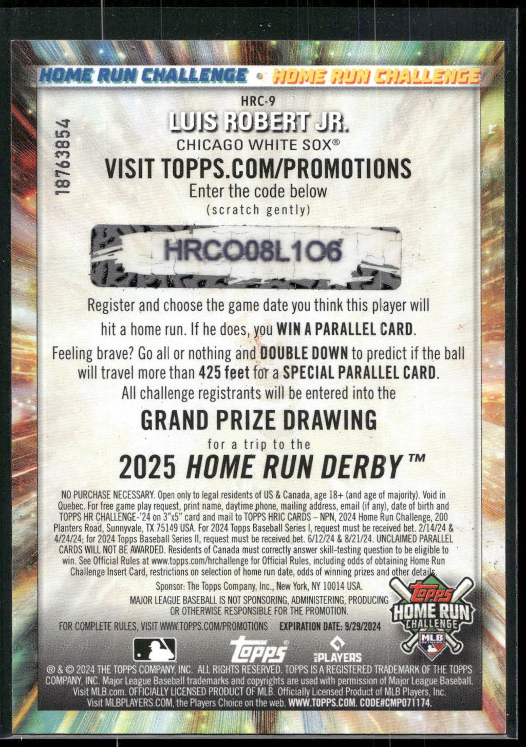 2024 Topps #HRC-9 Luis Robert Jr. Home Run Challenge (Series Two)