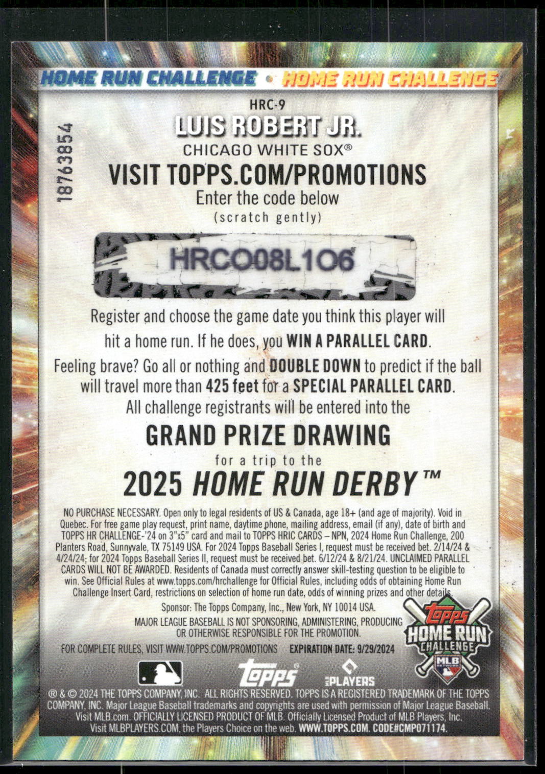 2024 Topps #HRC-9 Luis Robert Jr. Home Run Challenge (Series Two)