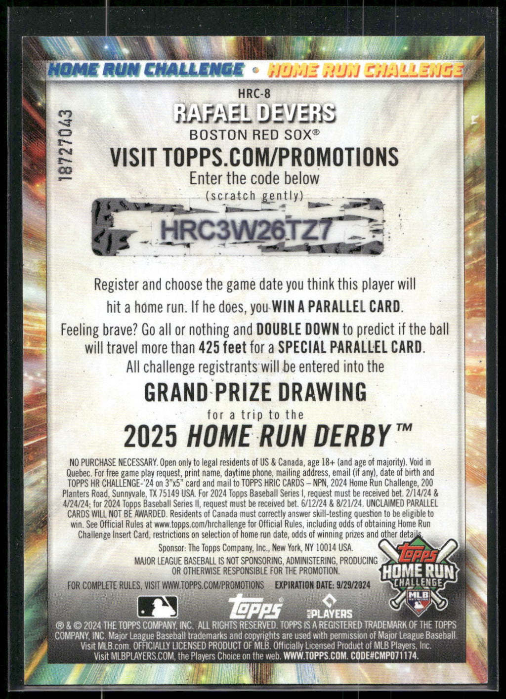 2024 Topps #HRC-8 Rafael Devers Home Run Challenge (Series One)