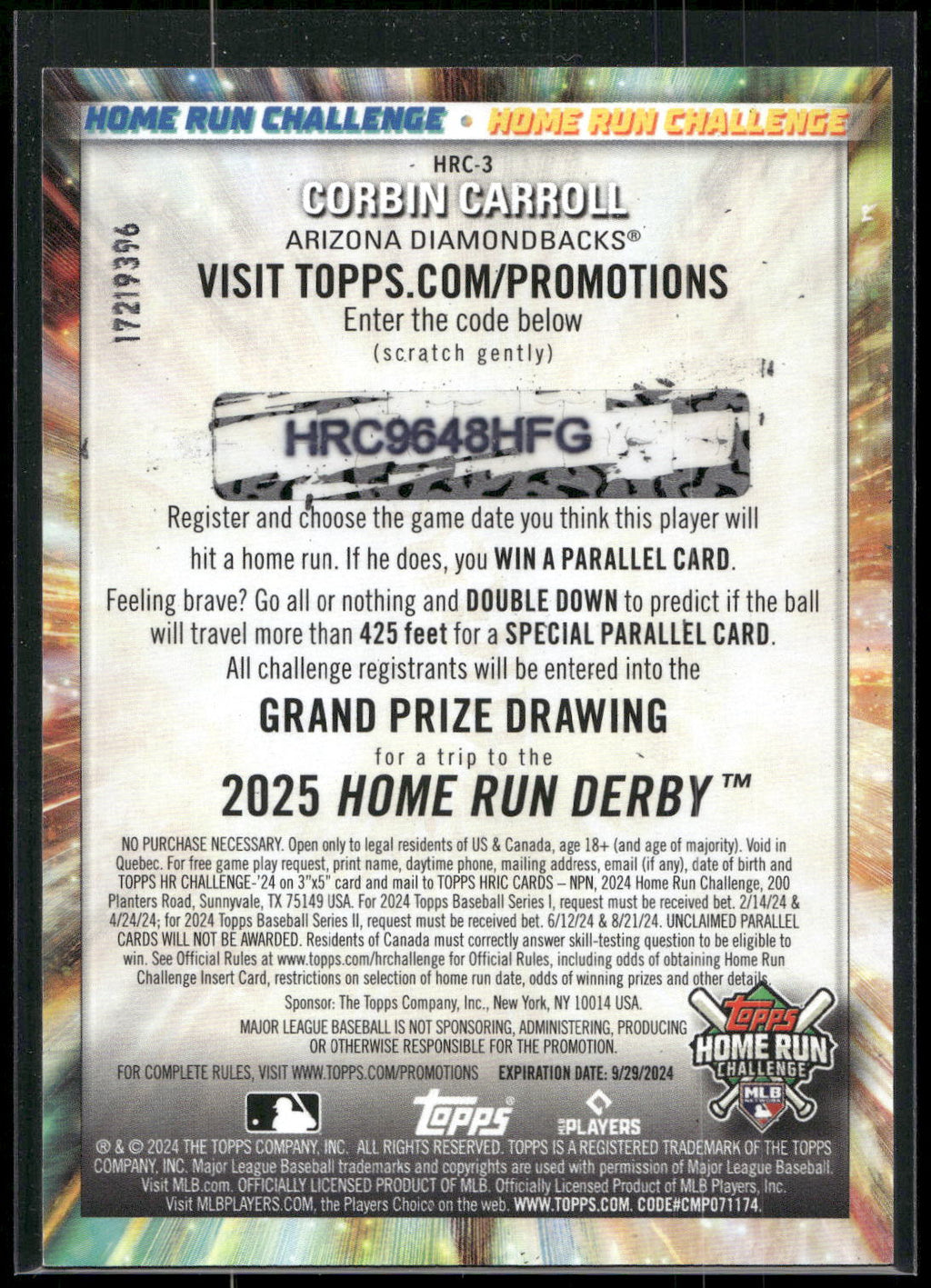 2024 Topps #HRC-3 Corbin Carroll Home Run Challenge (Series One)