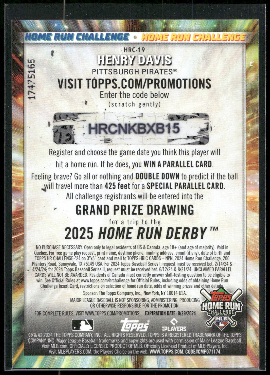 2024 Topps #HRC-19 Henry Davis Home Run Challenge (Series Two)