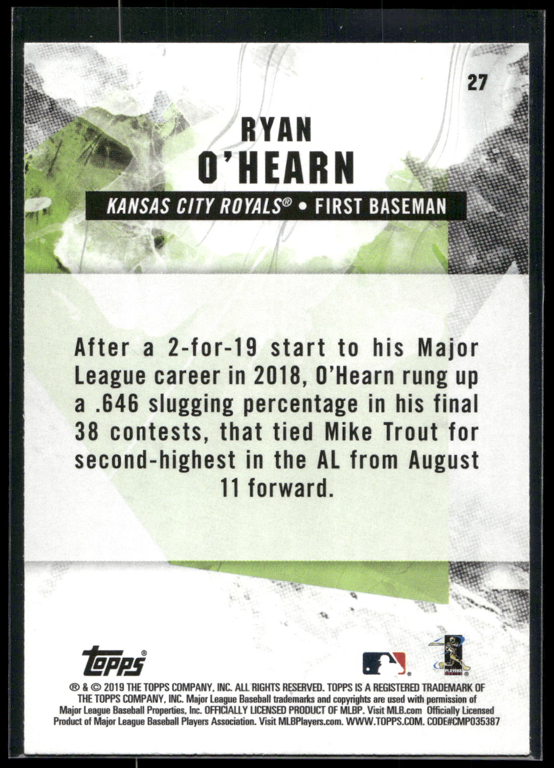 2019 Topps Fire #27 Ryan O'Hearn