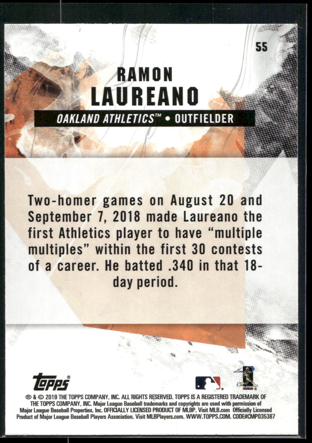 2019 Topps Fire #55 Ramon Laureano Blue Chip