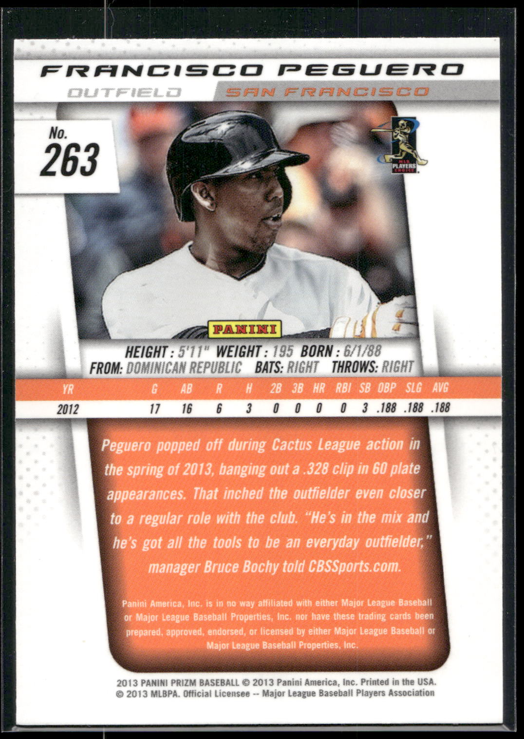 2013 Panini Prizm #263 Francisco Peguero