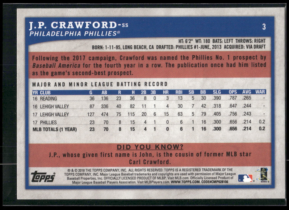 2018 Topps Big League #3 J.P. Crawford