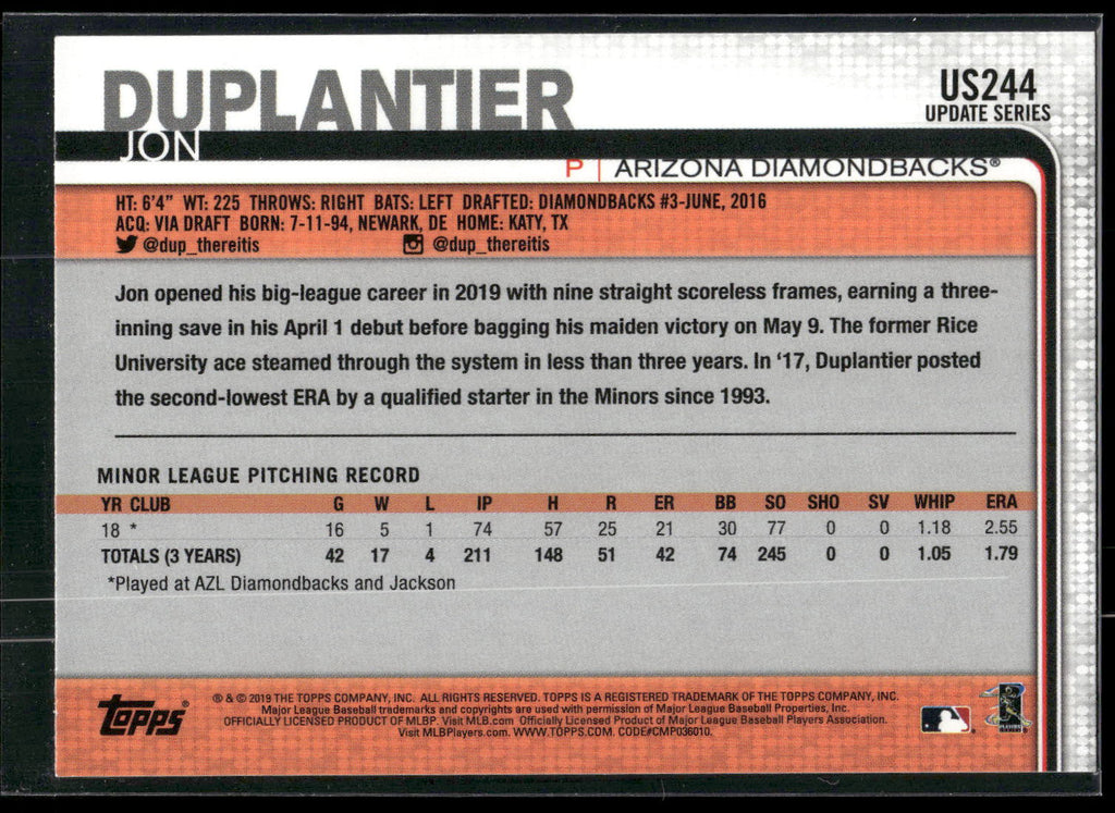 2019 Topps Update #US244 Jon Duplantier