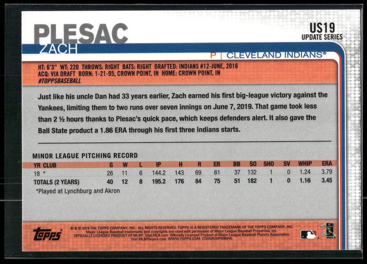 2019 Topps Update #US19 Zach Plesac