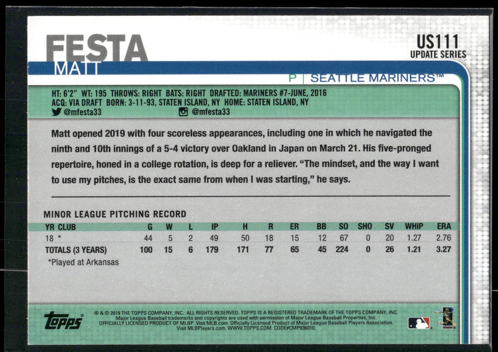 2019 Topps Update #US111 Matt Festa