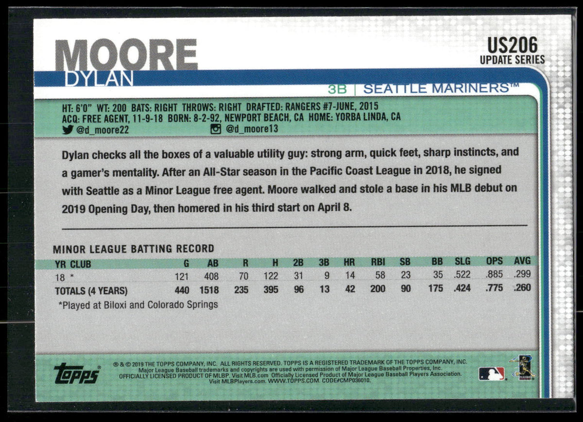 2019 Topps Update #US206 Dylan Moore